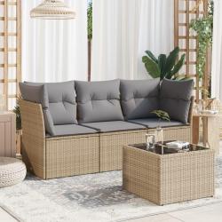 Salon de jardin avec coussins 4 pcs beige résine tressée alsavelo