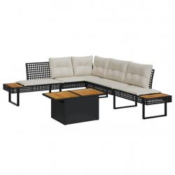 Salon de jardin avec coussins 2 pcs noir résine tressée acacia alsavelo