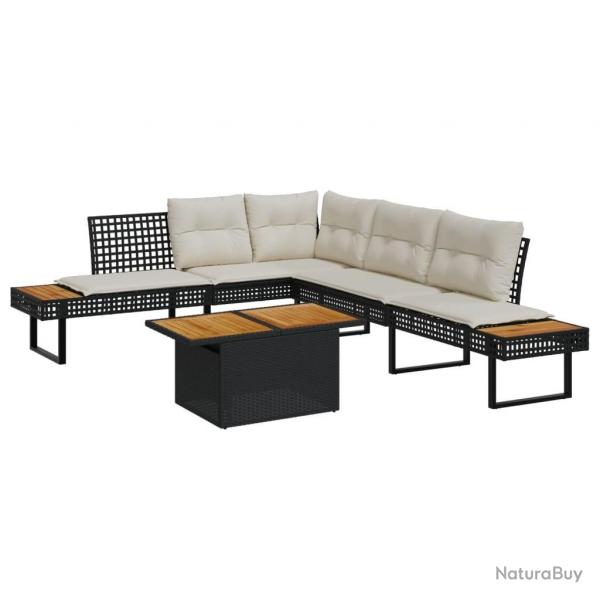 Salon de jardin avec coussins 2 pcs noir rsine tresse acacia alsavelo