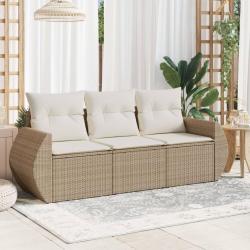 Salon de jardin avec coussins 3 pcs beige résine tressée alsavelo