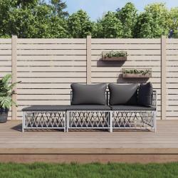 Salon de jardin avec coussins 3 pcs blanc acier alsavelo