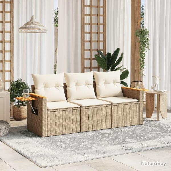 Salon de jardin avec coussins 3 pcs beige rsine tresse alsavelo