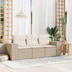 Salon de jardin avec coussins 3 pcs beige résine tressée alsavelo