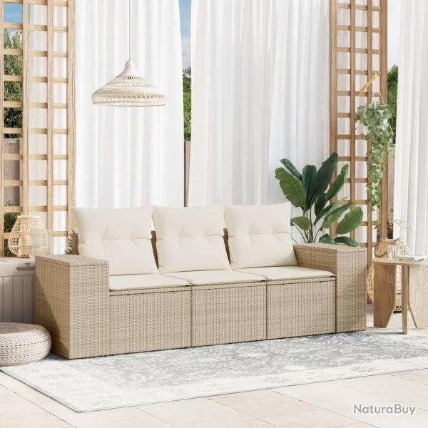 Salon de jardin avec coussins 3 pcs beige rsine tresse alsavelo
