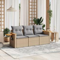 Salon de jardin avec coussins 3 pcs beige résine tressée alsavelo