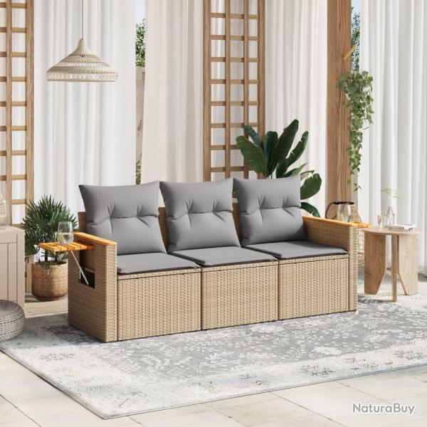 Salon de jardin avec coussins 3 pcs beige rsine tresse alsavelo