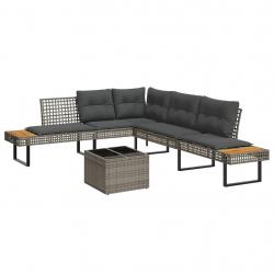 Salon de jardin avec coussins 2pcs gris résine tressée et verre alsavelo