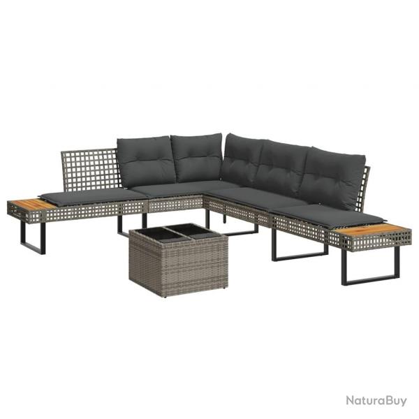 Salon de jardin avec coussins 2pcs gris rsine tresse et verre alsavelo