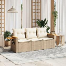 Salon de jardin avec coussins 3 pcs beige résine tressée alsavelo
