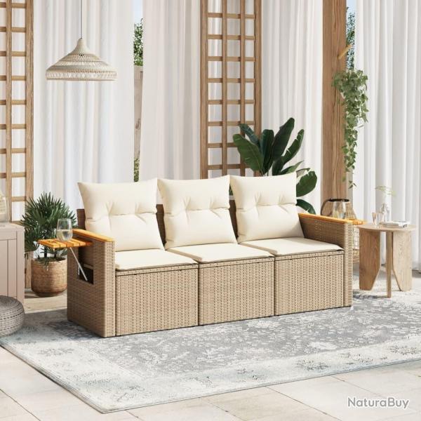 Salon de jardin avec coussins 3 pcs beige rsine tresse alsavelo