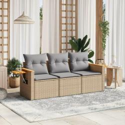 Salon de jardin avec coussins 3 pcs beige résine tressée alsavelo