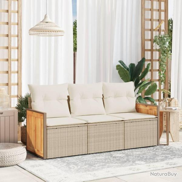 Salon de jardin avec coussins 3 pcs beige rsine tresse alsavelo