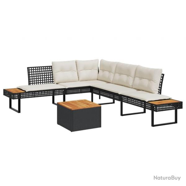 Salon de jardin avec coussins 2 pcs noir rsine tresse acacia alsavelo