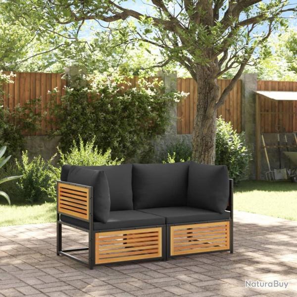 Salon de jardin avec coussins 2 pcs bois massif acacia alsavelo