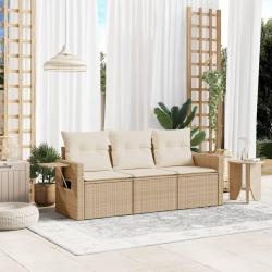 Salon de jardin avec coussins 3 pcs beige résine tressée alsavelo
