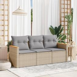 Salon de jardin avec coussins 3 pcs beige résine tressée alsavelo