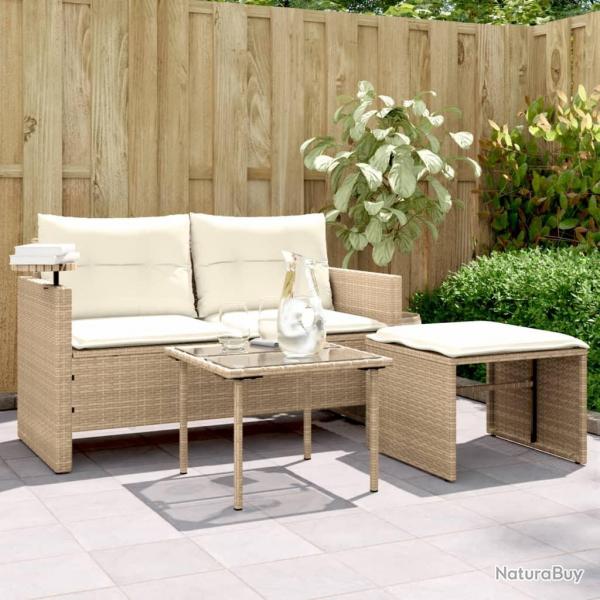 Salon de jardin avec coussins 3 pcs beige rsine tresse alsavelo