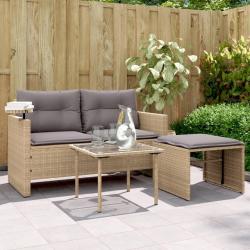 Salon de jardin avec coussins 3 pcs beige résine tressée alsavelo