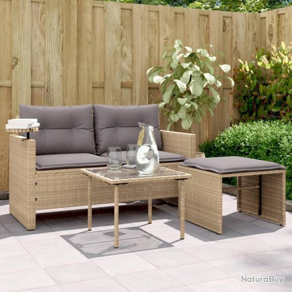 Salon de jardin avec coussins 3 pcs beige rsine tresse alsavelo
