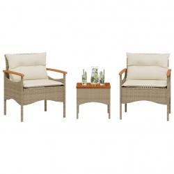 Salon de jardin avec coussins 3 pcs beige résine tressée alsavelo