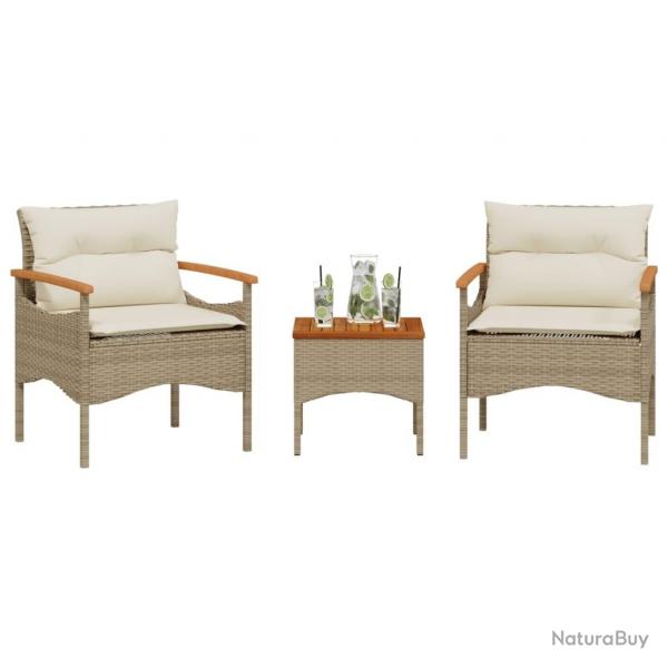 Salon de jardin avec coussins 3 pcs beige rsine tresse alsavelo