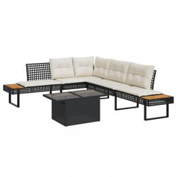 Salon de jardin avec coussins 2pcs noir résine tressée et verre alsavelo