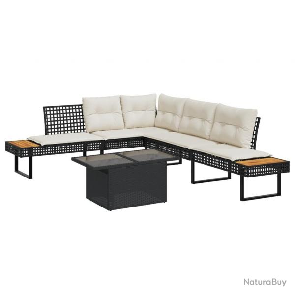 Salon de jardin avec coussins 2pcs noir rsine tresse et verre alsavelo