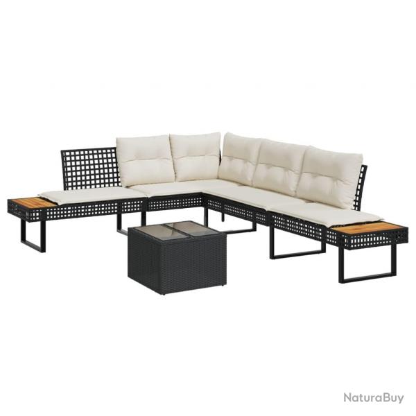 Salon de jardin avec coussins 2pcs noir rsine tresse et verre alsavelo