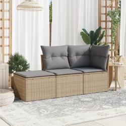 Salon de jardin avec coussins 3 pcs beige résine tressée alsavelo