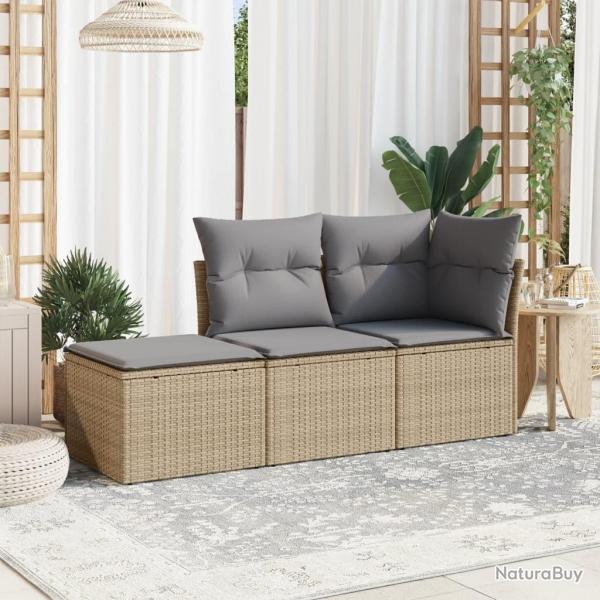 Salon de jardin avec coussins 3 pcs beige rsine tresse alsavelo
