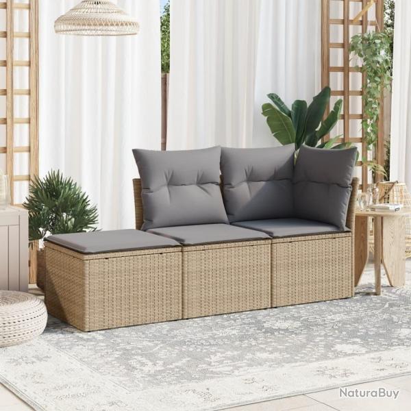 Salon de jardin avec coussins 3 pcs beige rsine tresse alsavelo