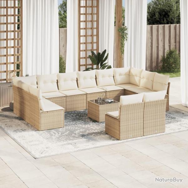 Salon de jardin avec coussins 13 pcs beige rsine tresse alsavelo