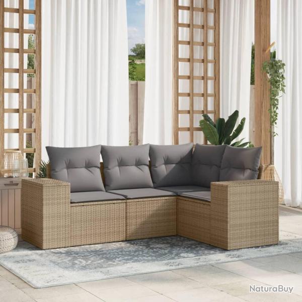 Salon de jardin avec coussins 4 pcs beige rsine tresse alsavelo