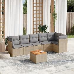 Salon de jardin avec coussins 7 pcs beige résine tressée alsavelo