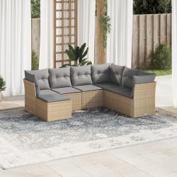 Salon de jardin avec coussins 7 pcs beige résine tressée alsavelo