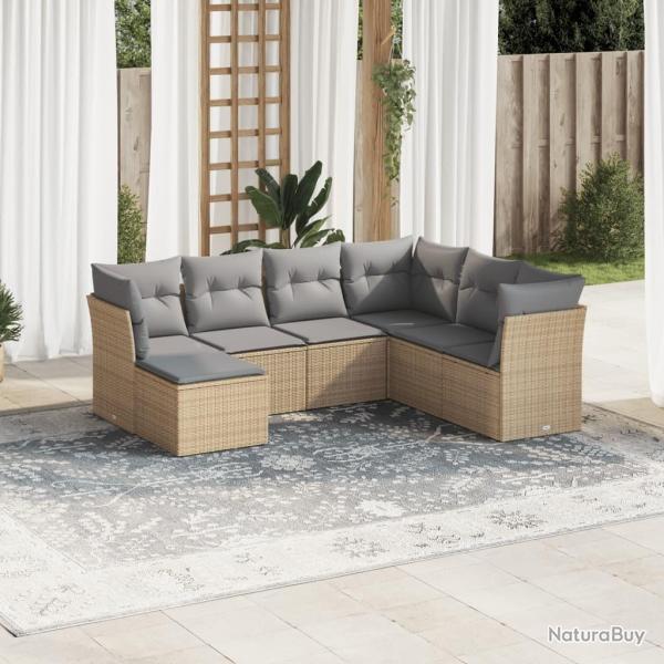 Salon de jardin avec coussins 7 pcs beige rsine tresse alsavelo