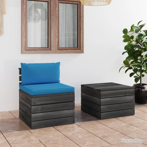 Salon palette de jardin 2 pcs avec coussins Bois de pin massif alsavelo