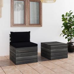 Salon palette de jardin 2 pcs avec coussins Bois de pin massif alsavelo