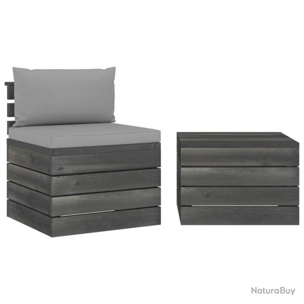 Salon palette de jardin 2 pcs avec coussins Bois de pin massif alsavelo