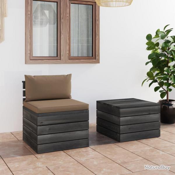 Salon palette de jardin 2 pcs avec coussins Bois de pin massif alsavelo