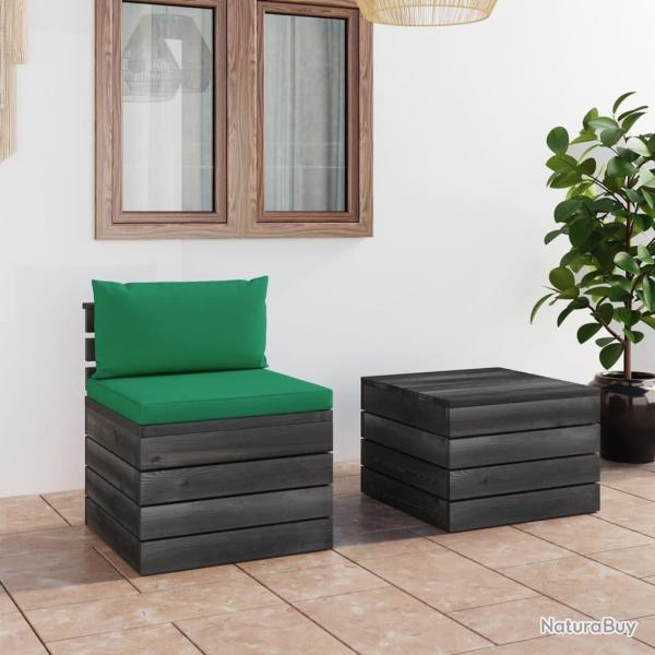 Salon palette de jardin 2 pcs avec coussins Bois de pin massif alsavelo