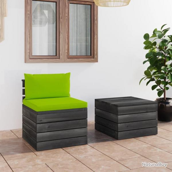 Salon palette de jardin 2 pcs avec coussins Bois de pin massif alsavelo