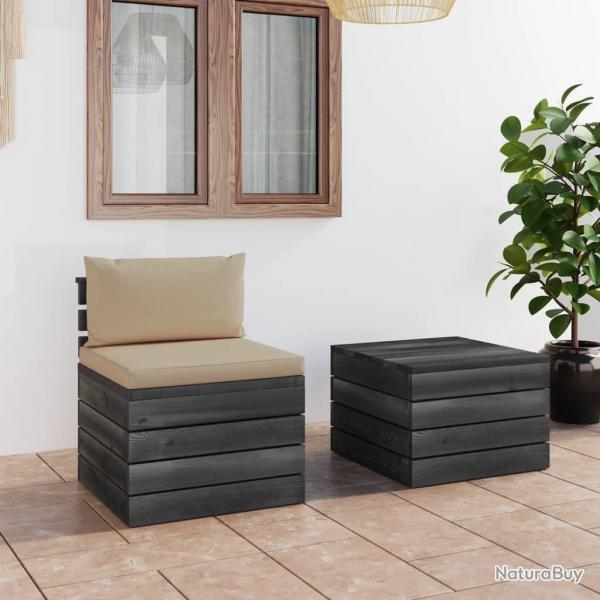 Salon palette de jardin 2 pcs avec coussins Bois de pin massif alsavelo