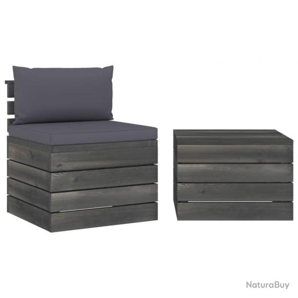 Salon palette de jardin 2 pcs avec coussins Bois de pin massif alsavelo