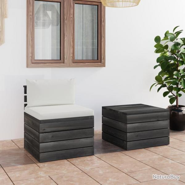 Salon palette de jardin 2 pcs avec coussins Bois de pin massif alsavelo