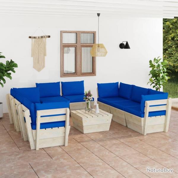 Salon de jardin palette 9 pcs avec coussins bois d'pica alsavelo