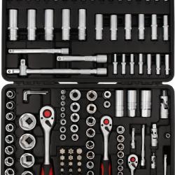 Caisse à Outils Complète en Coffret Douille et Accessoires en 1/4", 3/8" et 1/2"