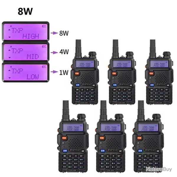 6 x Baofeng Talkie-Walkie UV 5R, radio bidirectionnelle, chasse