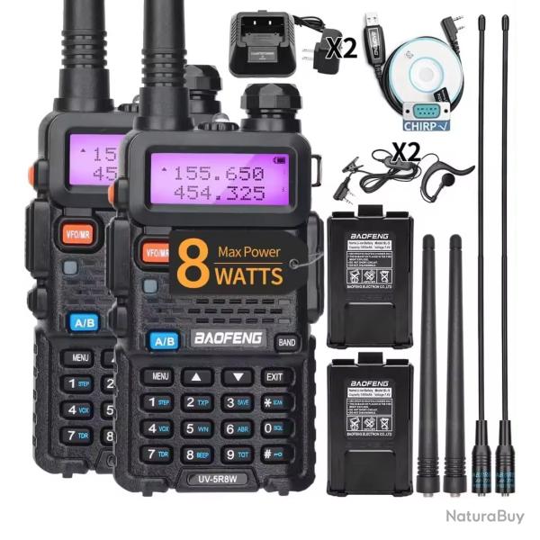 2 x Baofeng Talkie-Walkie UV 5R, radio bidirectionnelle, chasse