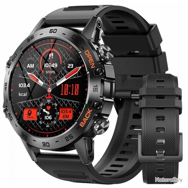 Montre Intelligente Militaire Multifonctionnelle avec 110 Modes Sportifs Suivi Sant Appels Noir